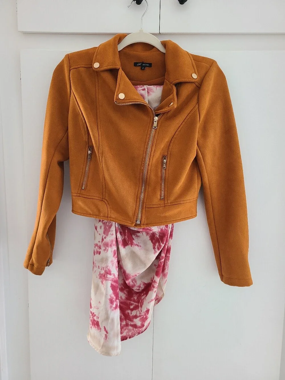 Michel Faux Suede Moto Jacket in Rust Orange - Women
